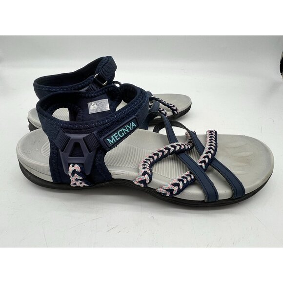 MEGNYA Strappy Sandals Womens 39/8.5 Navy Casual Walking Braided Comfort - Picture 10 of 15